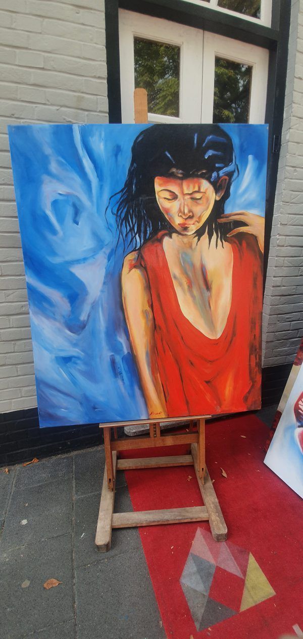 Lady in red schilderij