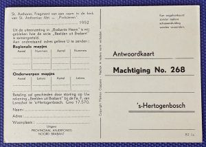 Antwoordkaart 1952 Anjerfonds Noord-Brabant - achterzijde