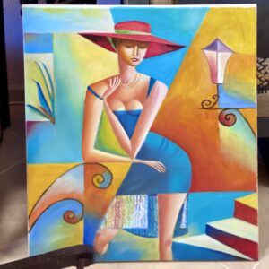 Schilderij vrouw met hoed