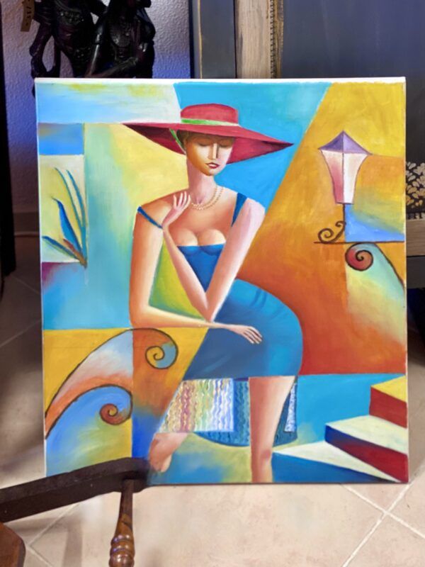 Schilderij vrouw met hoed
