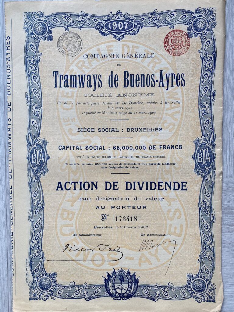 Oud aandeel Tramways de Buenos-Ayres