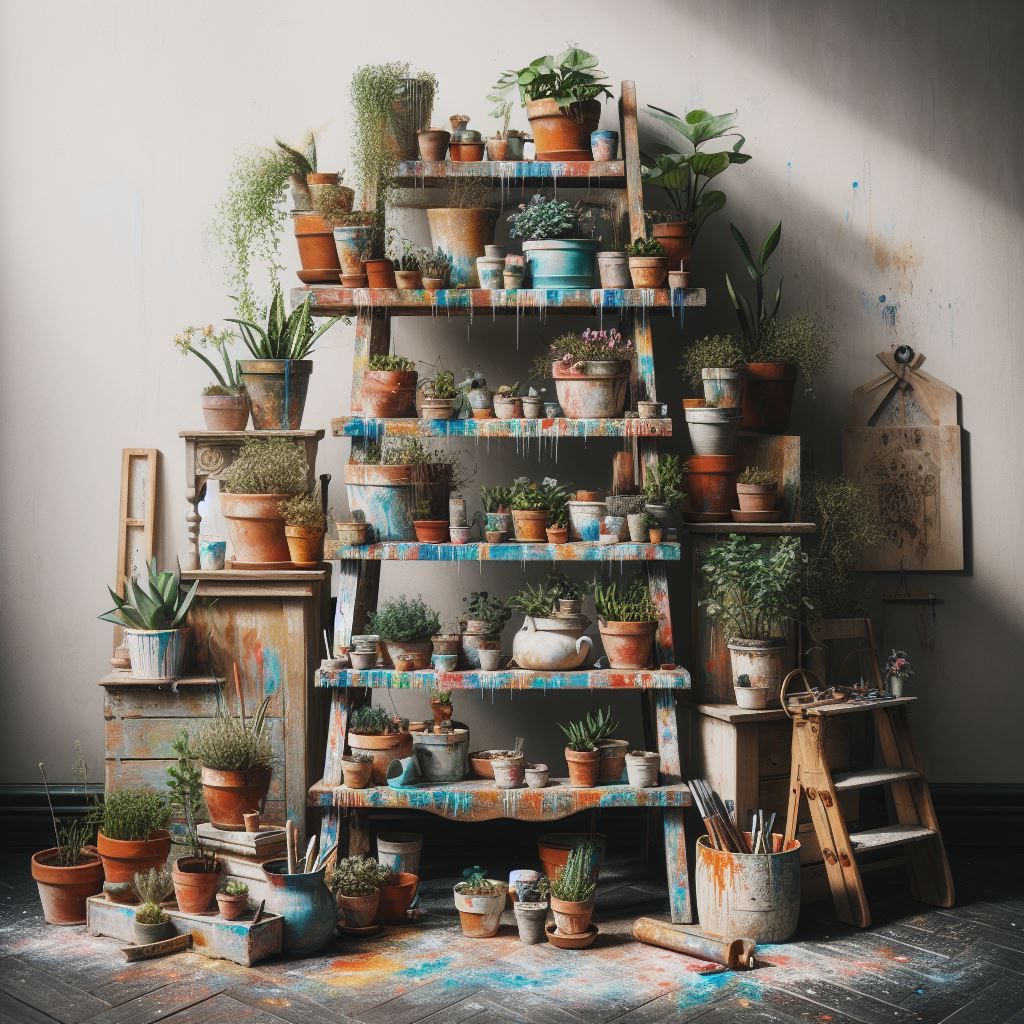 Sfeerbeeld huishoudtrap, verf en planten - Malle Peer blog