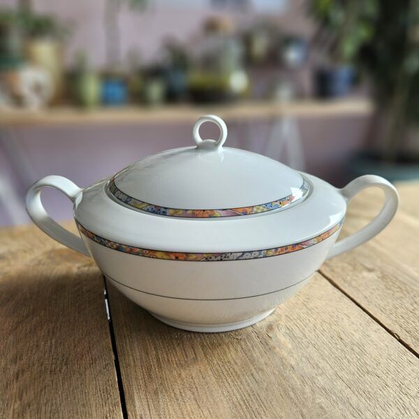 vintage porseleinen soepterrine van Bavaria met kleurrijke randdecoratie