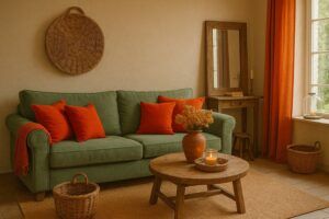 blog landelijke wonen met hout, gevlochten items en wat kleur