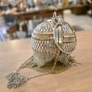 vintage zilveren avondtas met strass